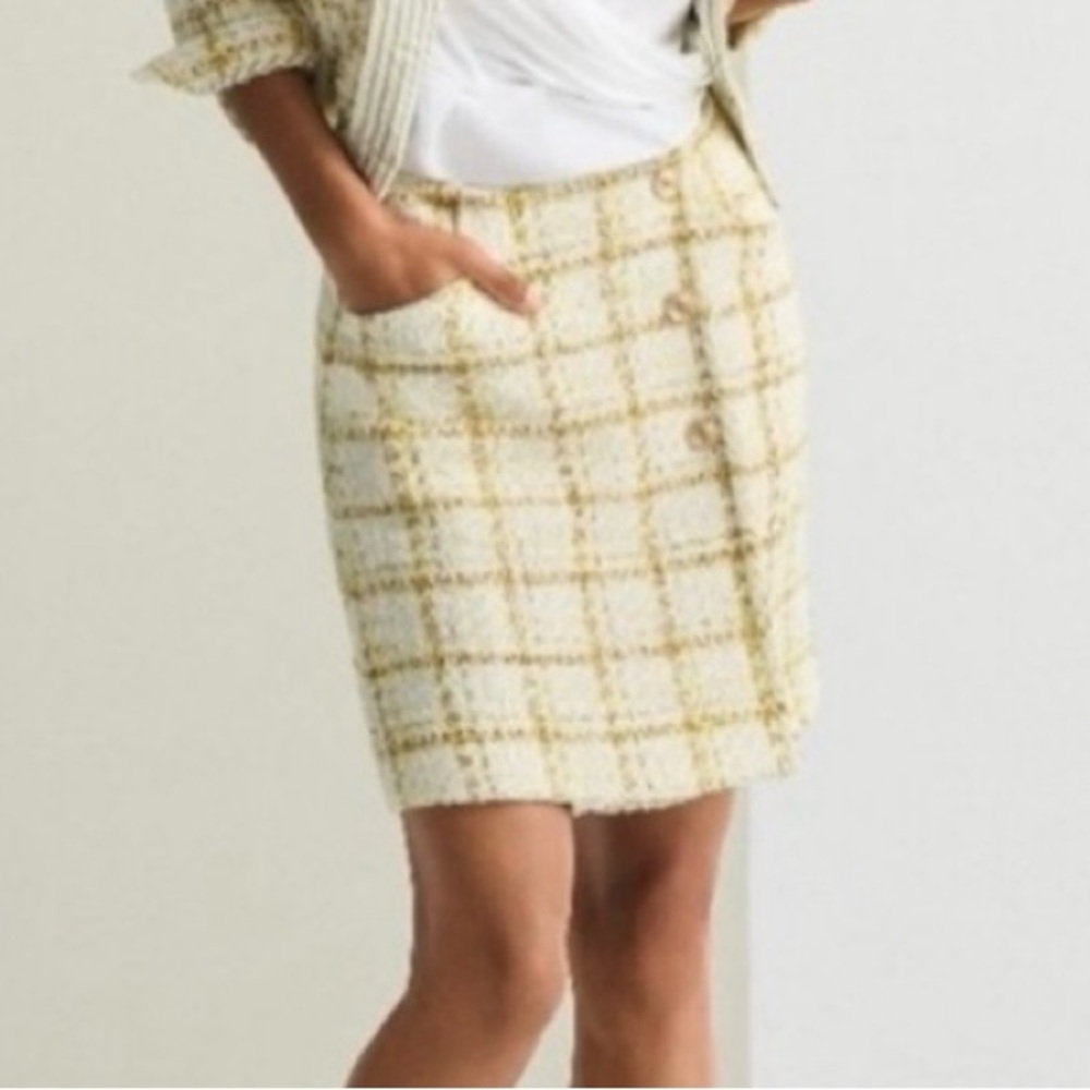 NWT Cabi 6362 Yellow Gold Cream Plaid Coco Skirt Size 8
